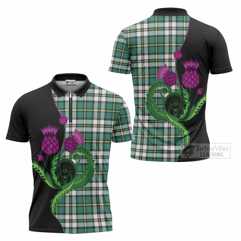Cape Breton Island Canada Tartan Zipper Polo Shirt Traditional Scottish Thistle