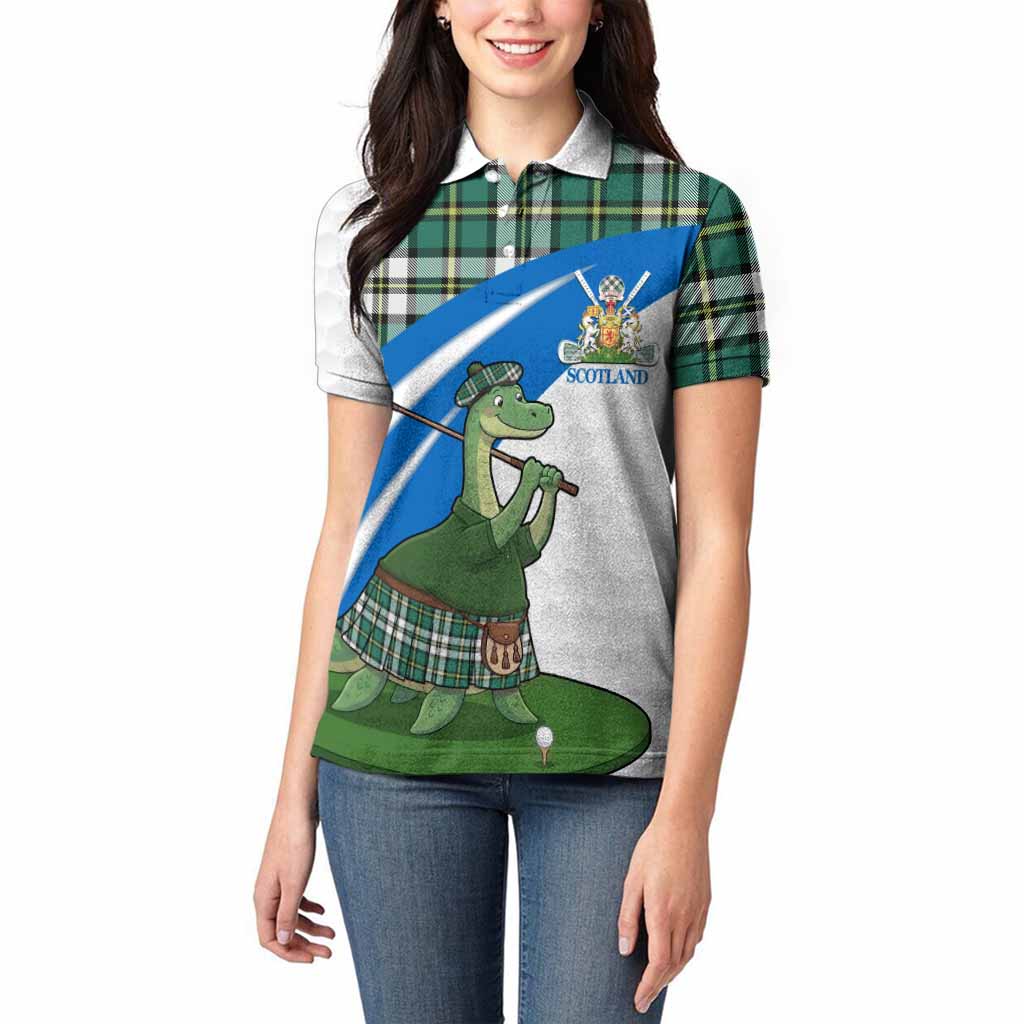 Cape Breton Island Tartan Crest Golf Nessie Women Polo Shirt Loch Ness Monster Sporty Style