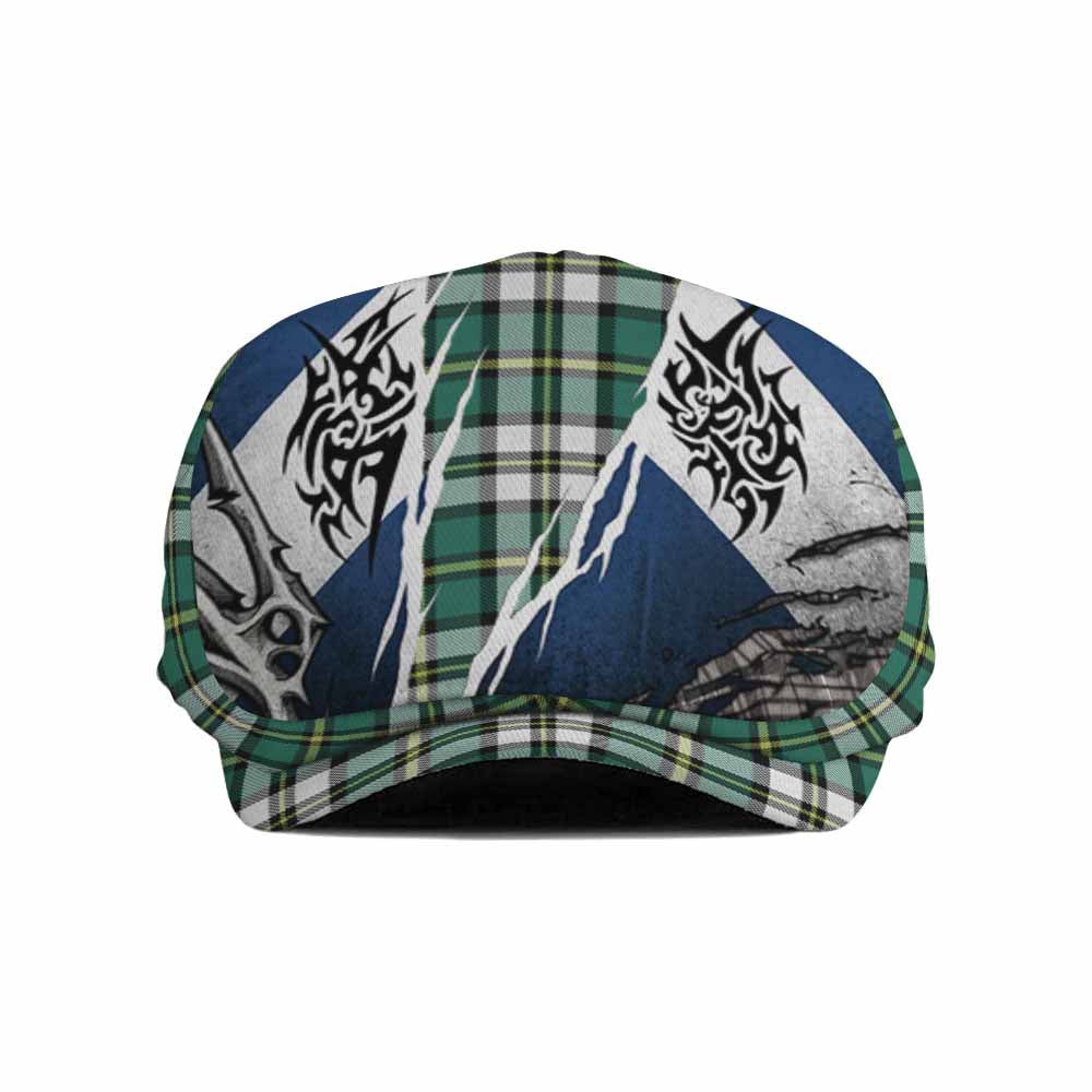Cape Breton Island Tartan Flat Cap, Jeff Cap Scotland Flag Ripped Tribal Design