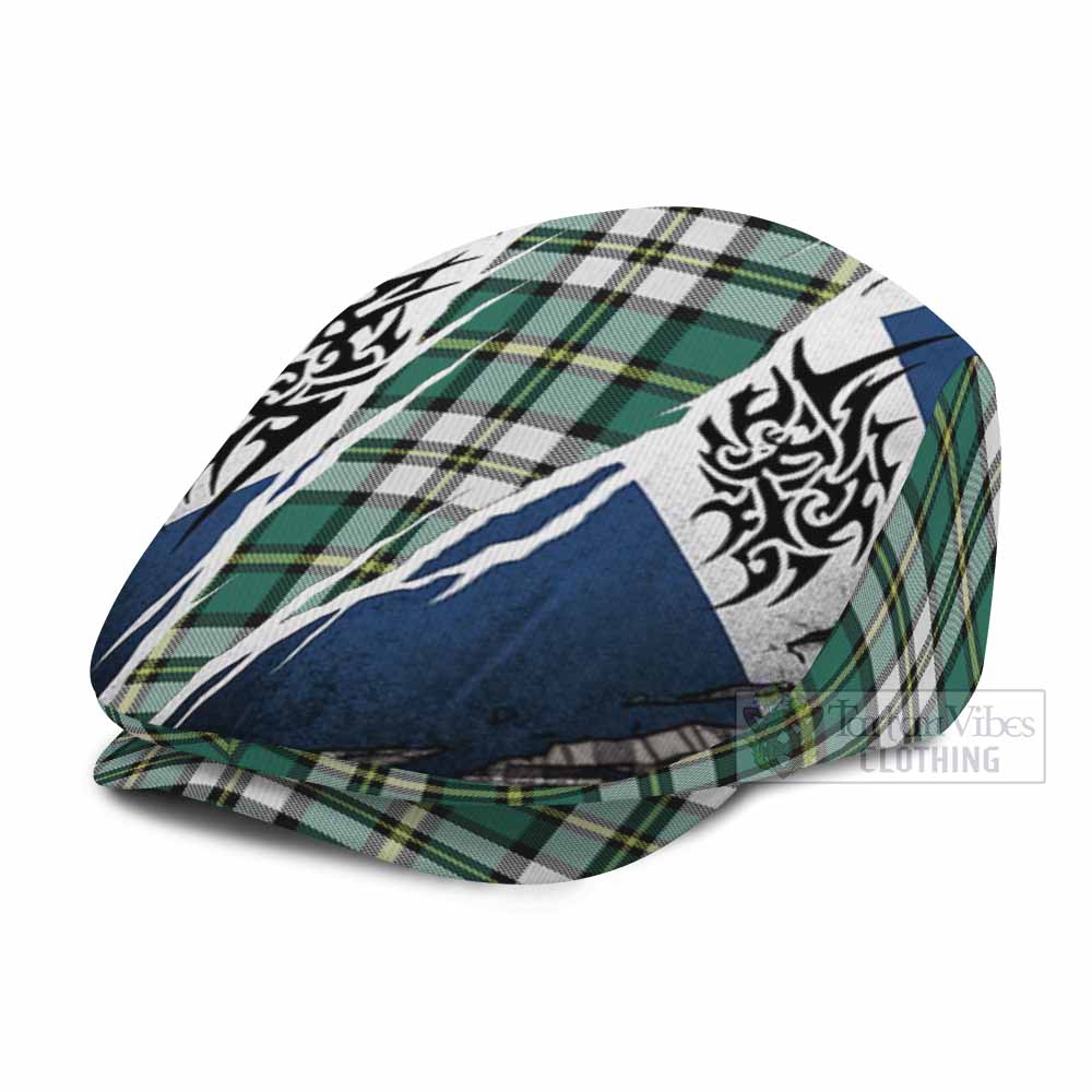 Cape Breton Island Tartan Flat Cap, Jeff Cap Scotland Flag Ripped Tribal Design