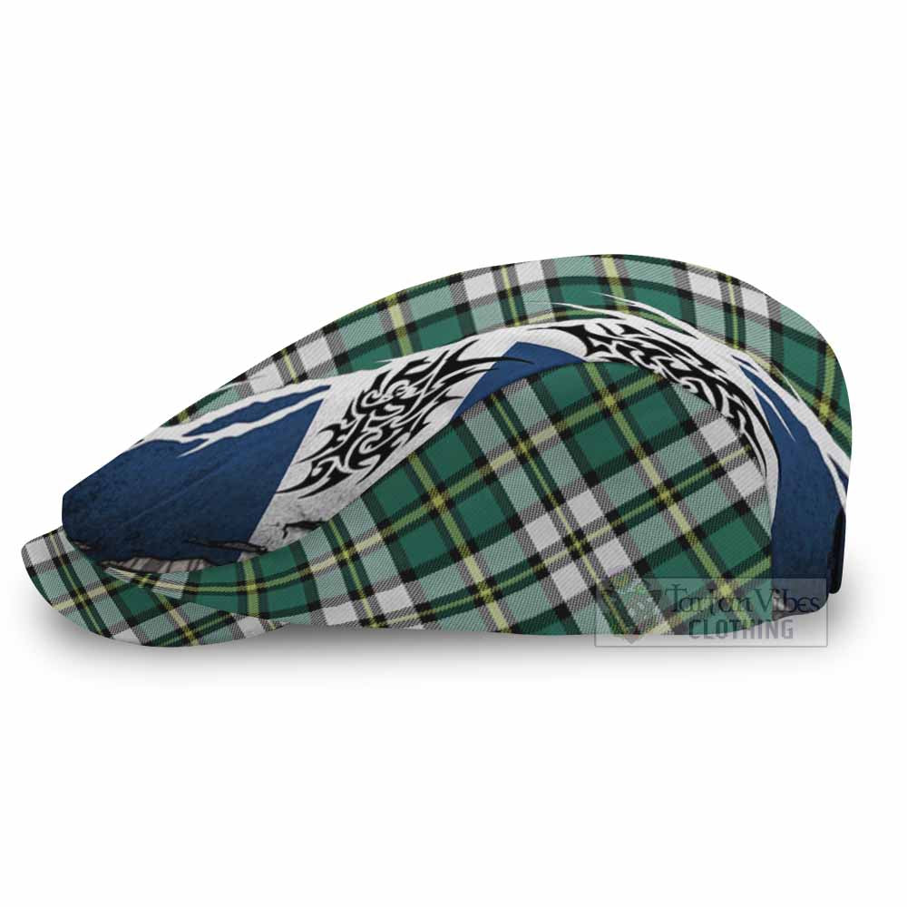 Cape Breton Island Tartan Flat Cap, Jeff Cap Scotland Flag Ripped Tribal Design