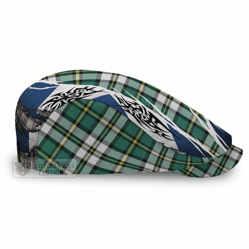 Cape Breton Island Tartan Flat Cap, Jeff Cap Scotland Flag Ripped Tribal Design