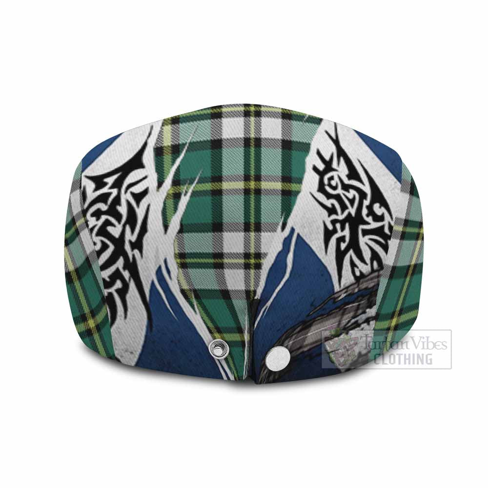 Cape Breton Island Tartan Flat Cap, Jeff Cap Scotland Flag Ripped Tribal Design