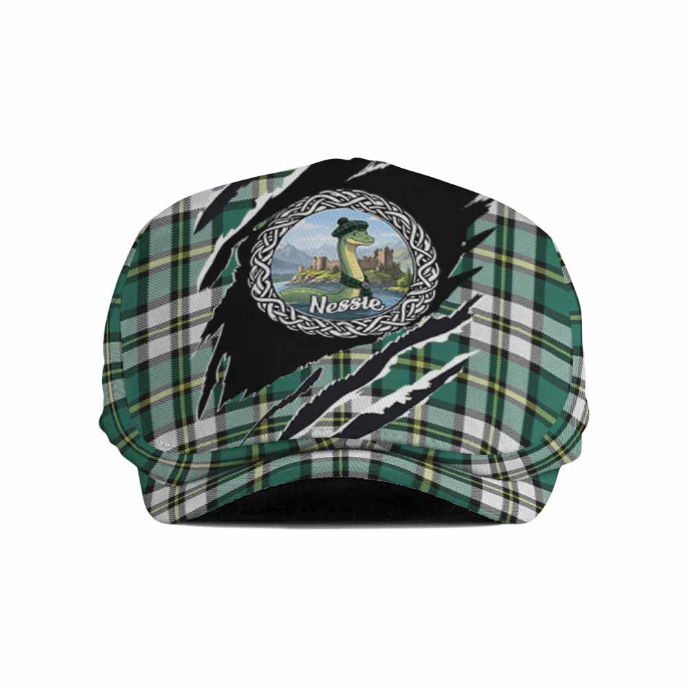 Cape Breton Island Tartan Loch Ness Monster Flat Cap, Jeff Cap Celtic Knot Nessie Art