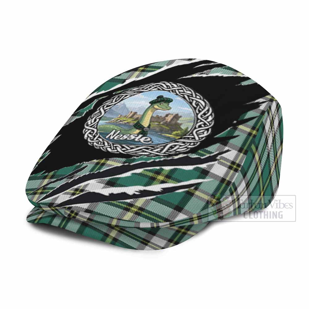 Cape Breton Island Tartan Loch Ness Monster Flat Cap, Jeff Cap Celtic Knot Nessie Art