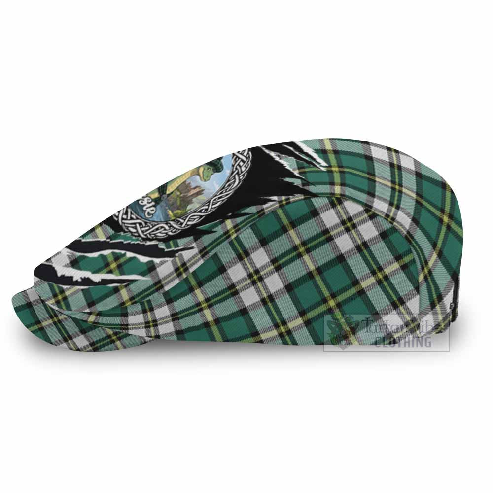 Cape Breton Island Tartan Loch Ness Monster Flat Cap, Jeff Cap Celtic Knot Nessie Art