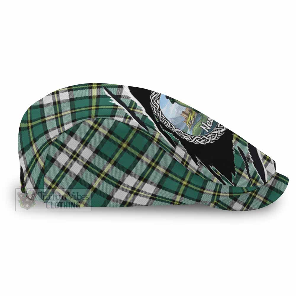 Cape Breton Island Tartan Loch Ness Monster Flat Cap, Jeff Cap Celtic Knot Nessie Art