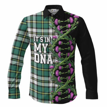 Cape Breton Island Tartan Long Sleeve Button Shirts Scottish Identity Thistle Flower DNA Strand Art