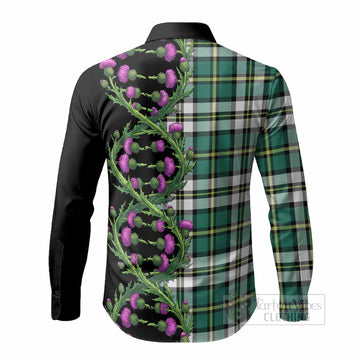 Cape Breton Island Tartan Long Sleeve Button Shirts Scottish Identity Thistle Flower DNA Strand Art