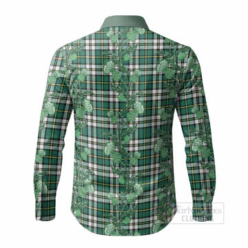Cape Breton Island Tartan Long Sleeve Button Shirts Seamless Scottish Thistle Flowers