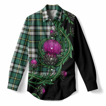 Cape Breton Island Tartan Women Casual Shirt Resilient Scottish Thistle