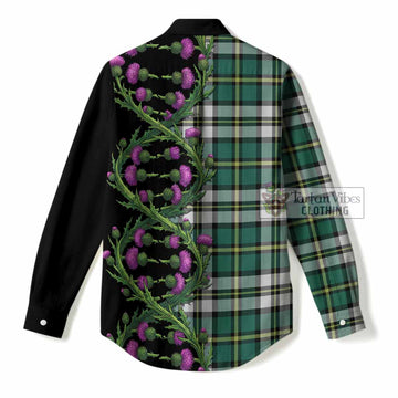 Cape Breton Island Tartan Women Casual Shirt Scottish Identity Thistle Flower DNA Strand Art