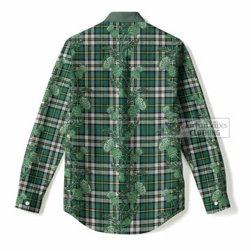 Cape Breton Island Tartan Women Casual Shirt Seamless Scottish Thistle Flowers