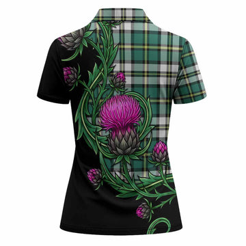 Cape Breton Island Tartan Women Polo Shirt Resilient Scottish Thistle