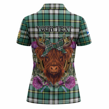 Cape Breton Island Tartan Women Polo Shirt Scottish Thistle Heilan Coo