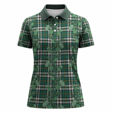 Cape Breton Island Tartan Women Polo Shirt Seamless Scottish Thistle Flowers