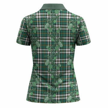 Cape Breton Island Tartan Women Polo Shirt Seamless Scottish Thistle Flowers