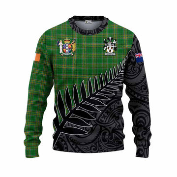 Cardiffe Irish Clan Tartan Knitted Sweater with Coat of Arms New Zealand Silver Fern Half Style