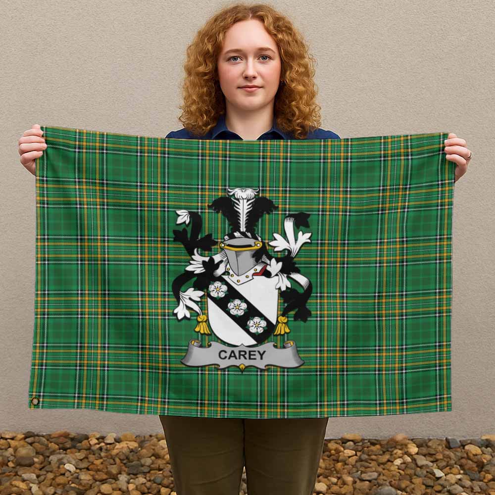 Tartan Vibes Clothing Carey Irish Clan Tartan House Flag with Coat of Arms