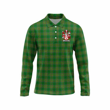 Tartan Vibes Clothing Carkham Irish Clan Tartan Long Sleeve Polo Shirt with Coat of Arms