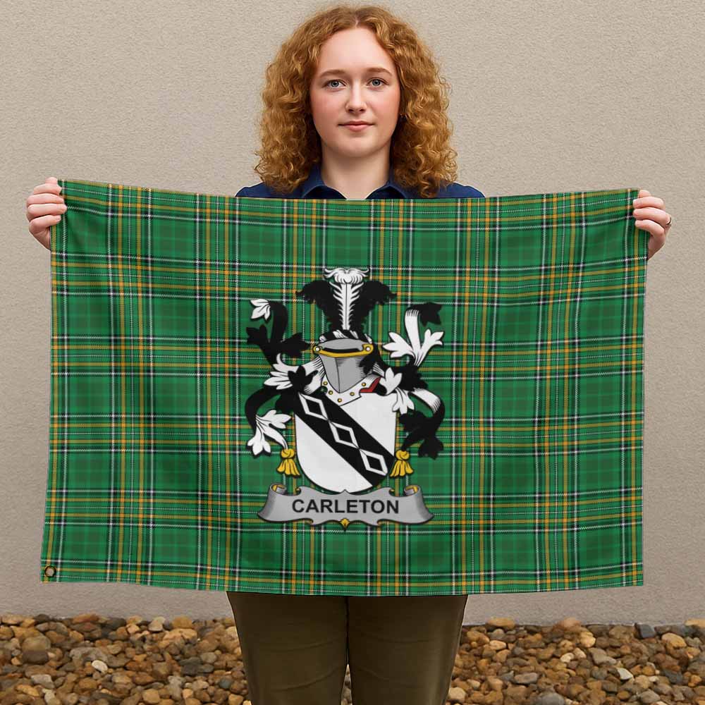 Tartan Vibes Clothing Carleton Irish Clan Tartan House Flag with Coat of Arms