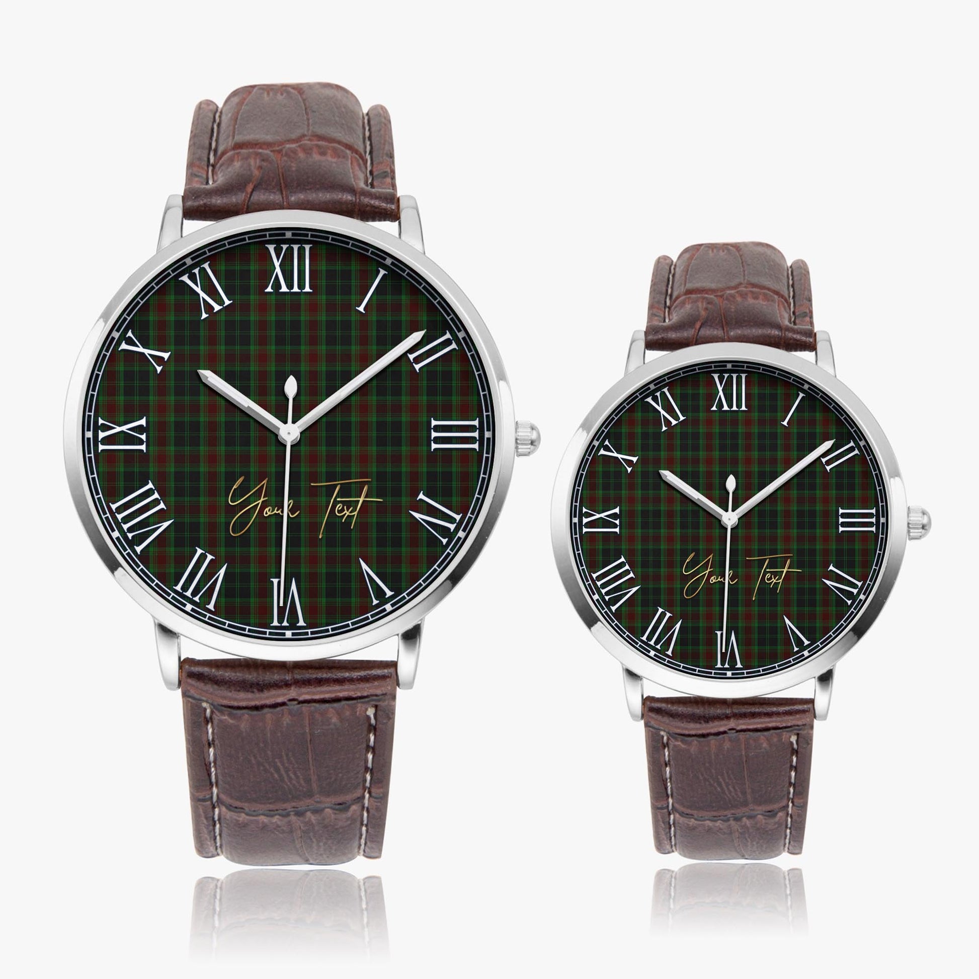 Carlow County Ireland Tartan Personalized Your Text Leather Trap Quartz Watch Ultra Thin Silver Case With Brown Leather Strap - Tartanvibesclothing