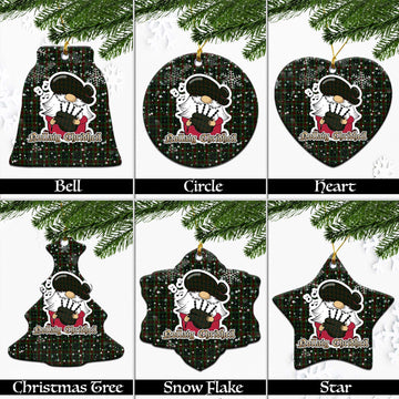 Carlow County Ireland Tartan Christmas Ceramic Ornaments with Scottish Gnome Playing Bagpipes