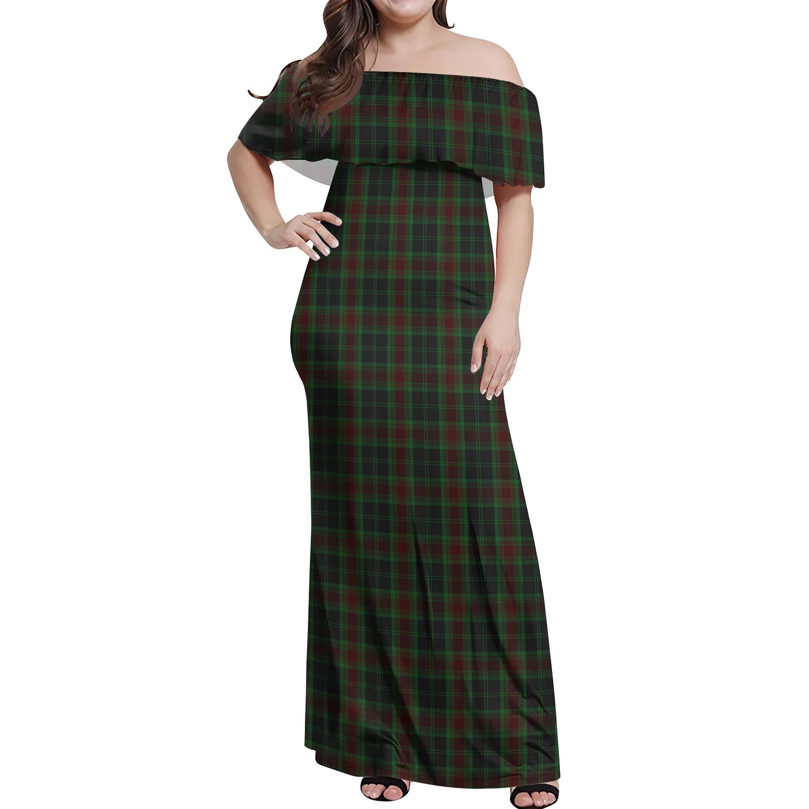 Carlow County Ireland Tartan Off Shoulder Long Dress Women's Dress - Tartan Vibes Clothing