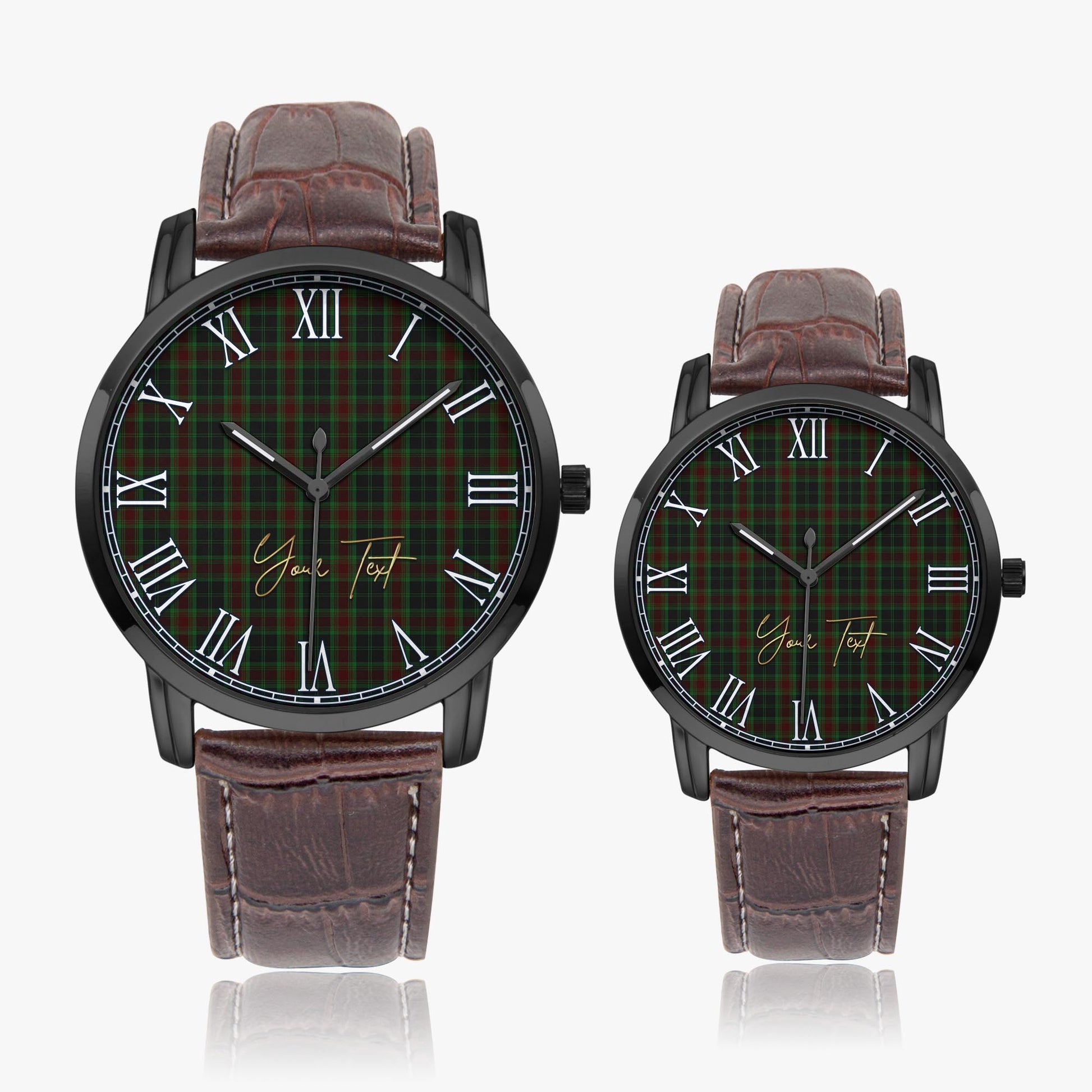 Carlow County Ireland Tartan Personalized Your Text Leather Trap Quartz Watch Wide Type Black Case With Brown Leather Strap - Tartanvibesclothing