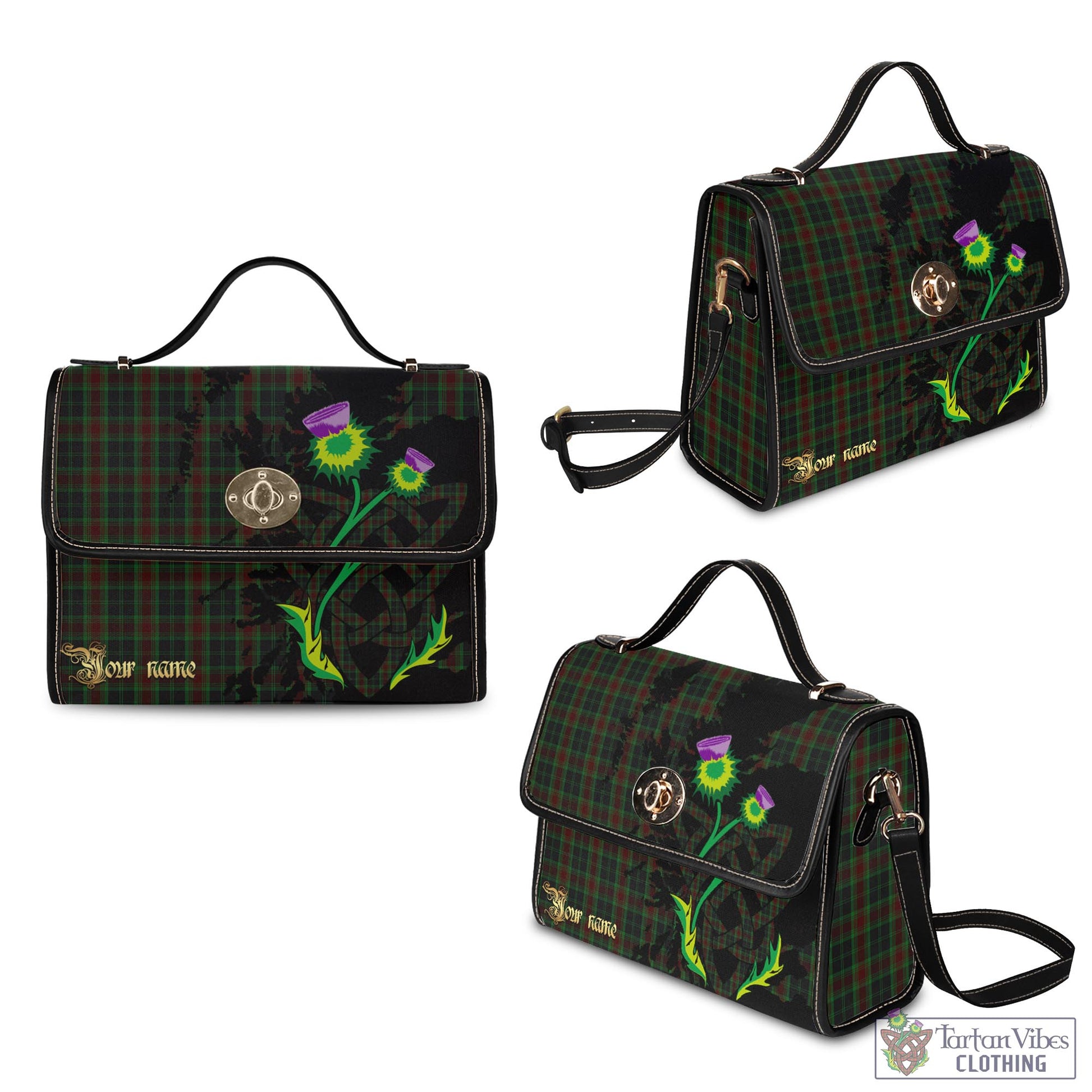 Tartan Vibes Clothing Carlow County Ireland Tartan Waterproof Canvas Bag with Scotland Map and Thistle Celtic Accents