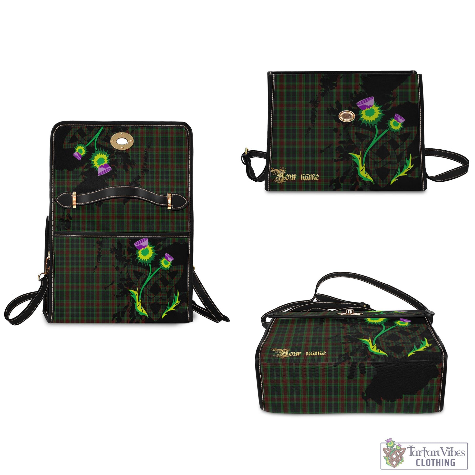 Tartan Vibes Clothing Carlow County Ireland Tartan Waterproof Canvas Bag with Scotland Map and Thistle Celtic Accents