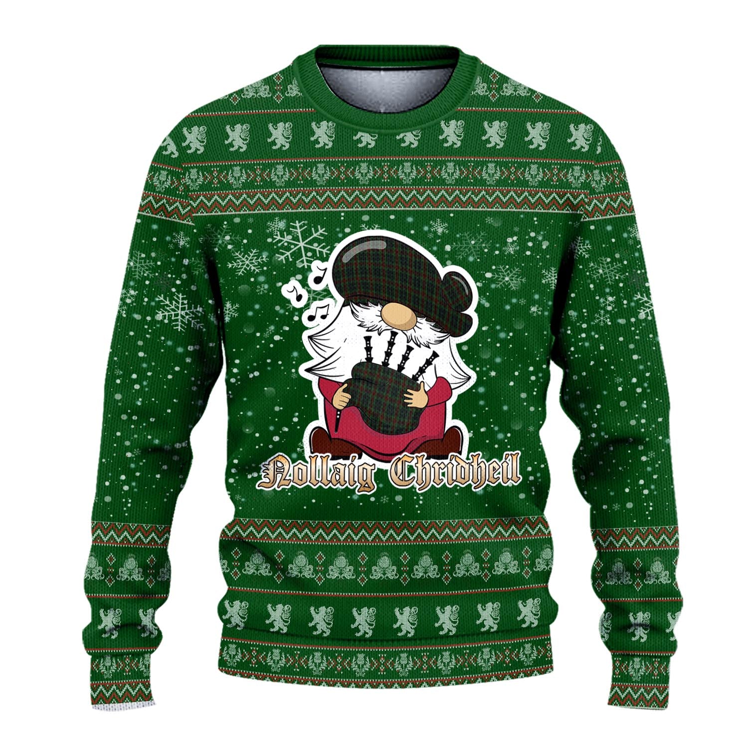 Carlow County Ireland Clan Christmas Family Knitted Sweater with Funny Gnome Playing Bagpipes - Tartanvibesclothing