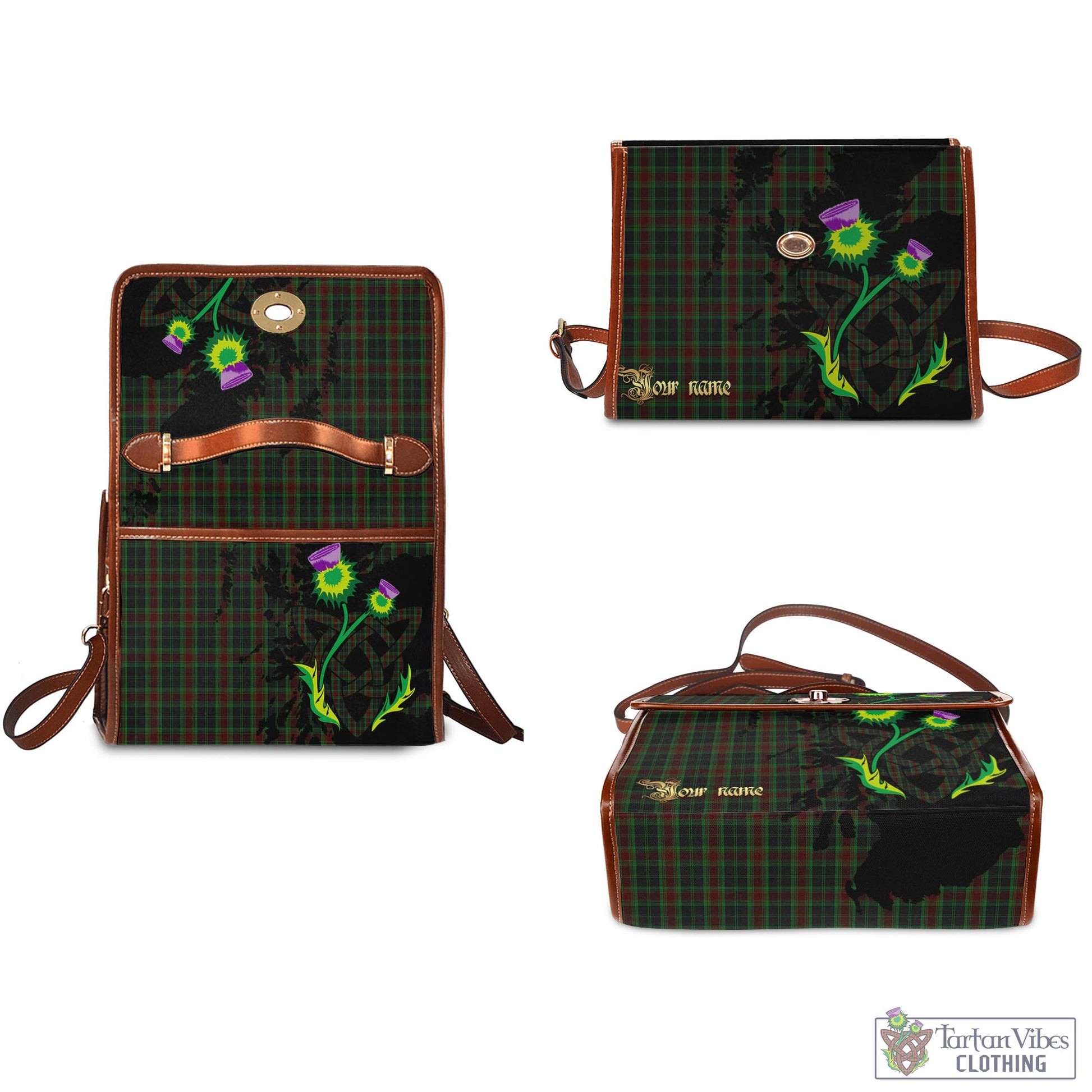 Tartan Vibes Clothing Carlow County Ireland Tartan Waterproof Canvas Bag with Scotland Map and Thistle Celtic Accents
