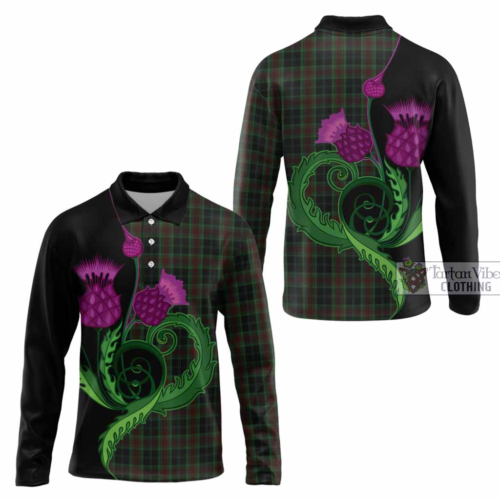 Carlow County Ireland Tartan Long Sleeve Polo Shirt Traditional Scottish Thistle