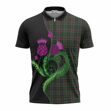 Carlow County Ireland Tartan Zipper Polo Shirt Traditional Scottish Thistle