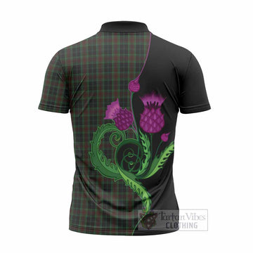 Carlow County Ireland Tartan Zipper Polo Shirt Traditional Scottish Thistle