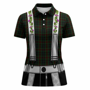 Carlow Tartan Lederhosen Costume Women Polo Shirt Scotland Thistle Floral