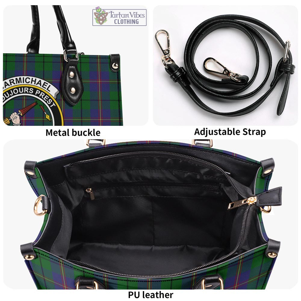 Tartan Vibes Clothing Carmichael Tartan Luxury Leather Handbags with Family Crest