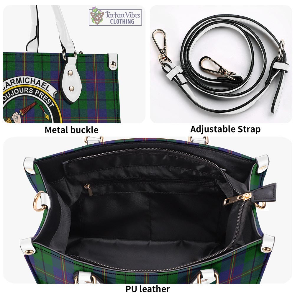 Tartan Vibes Clothing Carmichael Tartan Luxury Leather Handbags with Family Crest