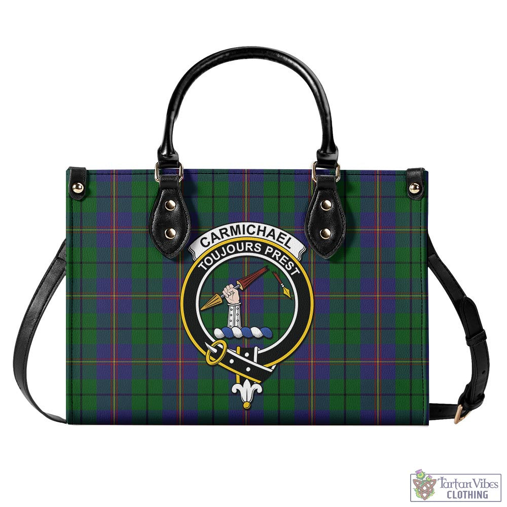 Tartan Vibes Clothing Carmichael Tartan Luxury Leather Handbags with Family Crest