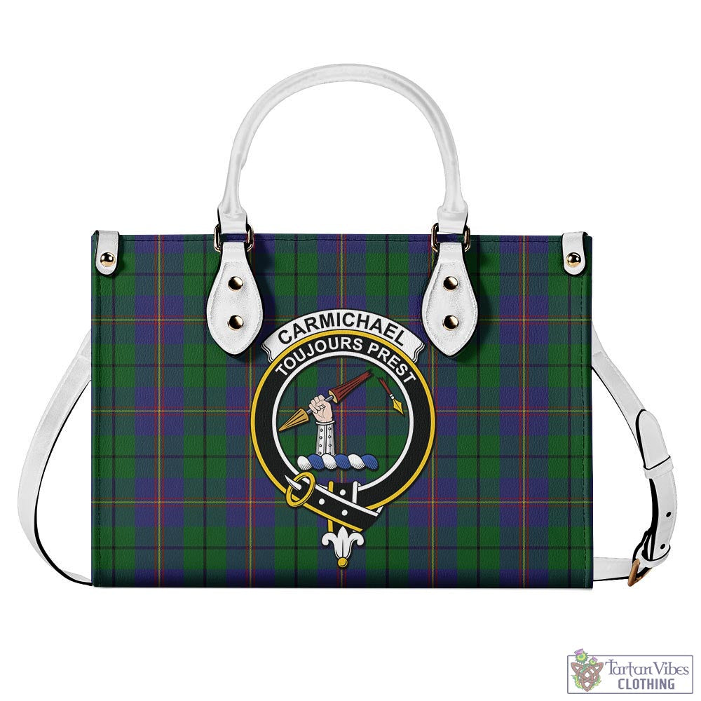 Tartan Vibes Clothing Carmichael Tartan Luxury Leather Handbags with Family Crest