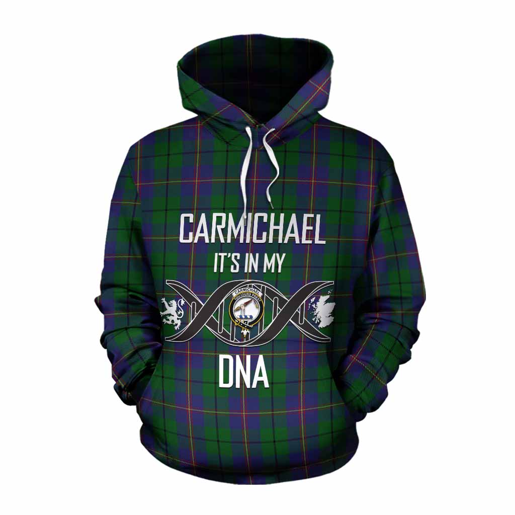 Tartan Vibes Clothing Carmichael Tartan Cotton Hoodie with Family Crest DNA In Me Style