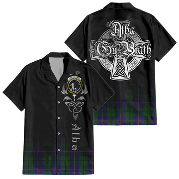 Tartan Vibes Clothing Carmichael Tartan Short Sleeve Button Up Featuring Alba Gu Brath Family Crest Celtic Inspired
