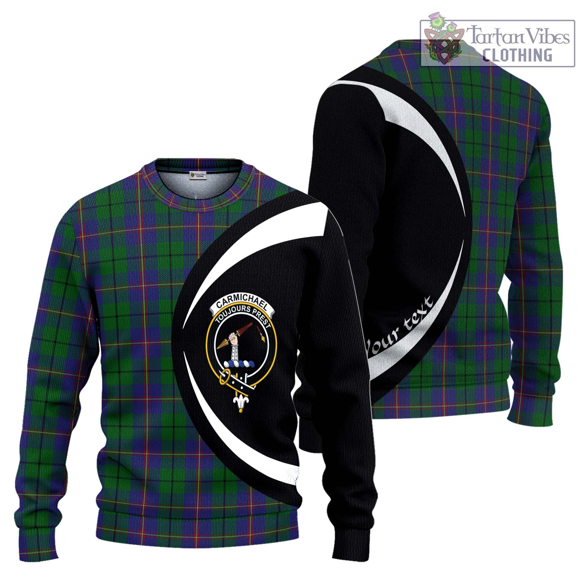 Carmichael Tartan Ugly Sweater with Family Crest Circle Style Unisex - Tartan Vibes Clothing