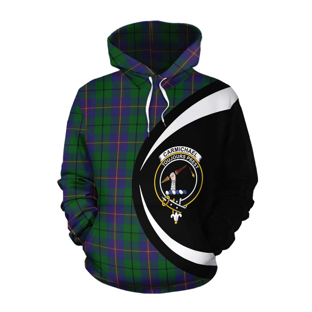 Tartan Vibes Clothing Carmichael Tartan Cotton Hoodie with Family Crest Circle Style
