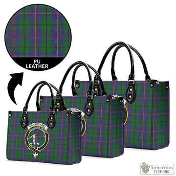 Tartan Vibes Clothing Carmichael Tartan Luxury Leather Handbags with Family Crest