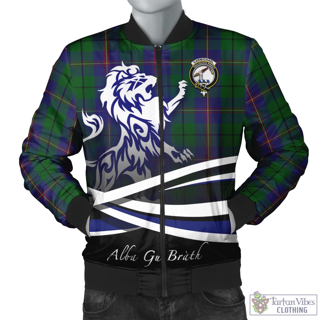 Tartan Vibes Clothing Carmichael Tartan Bomber Jacket with Alba Gu Brath Regal Lion Emblem