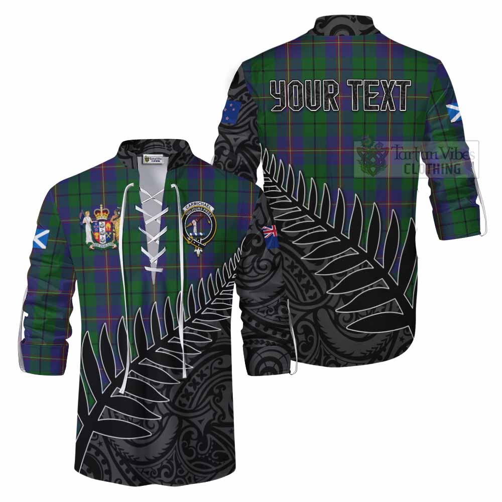 Tartan Vibes Clothing Carmichael Crest Tartan Ghillie Kilt Shirt with New Zealand Silver Fern Half Style