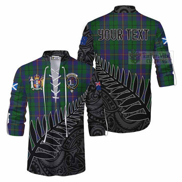 Tartan Vibes Clothing Carmichael Crest Tartan Ghillie Kilt Shirt with New Zealand Silver Fern Half Style
