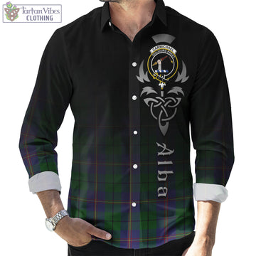 Tartan Vibes Clothing Carmichael Tartan Long Sleeve Button Up Featuring Alba Gu Brath Family Crest Celtic Inspired